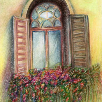 Dessin intitulée "Vintage Italian win…" par Larisa Berzina, Œuvre d'art originale, Crayon