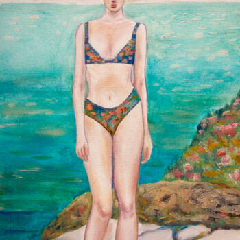 Pintura intitulada "Seaside Serenade" por Rais Art, Obras de arte originais, Óleo