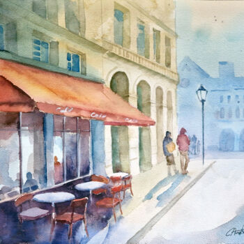 「City Cafe (Urban Ca…」というタイトルの絵画 Anastassiya Suslovaによって, オリジナルのアートワーク, 水彩画
