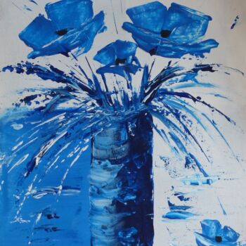 Painting titled "Coquelicots bleus" by H. Oriaut, Original Artwork, Acrylic Mounted on Wood Panel
