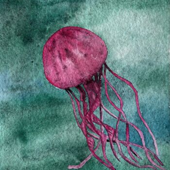 Pintura intitulada "Pink jellyfish" por Nina Karpova, Obras de arte originais, Aquarela