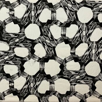 Printmaking titled "Ducts and Illusions…" by Michael E. Voss, Original Artwork, Linocuts Mounted on Wood Stretcher frame