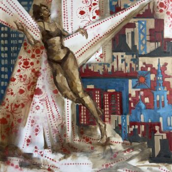Painting titled "The Second" by Andrii Davydenko, Original Artwork, Oil Mounted on Wood Stretcher frame