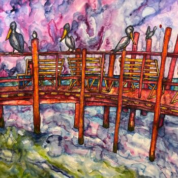 Peinture intitulée "Nola Cat" par Sam Thomas, Œuvre d'art originale, Aquarelle