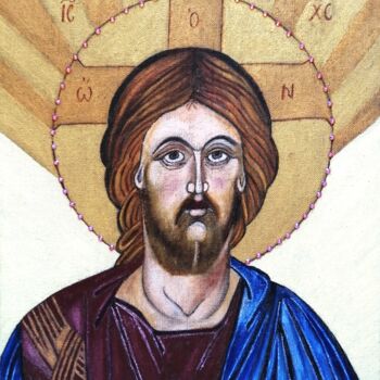 Painting titled "Christ serein" by Laure Barlet, Original Artwork, Oil