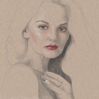 Tekening getiteld ""Irina Nr.4 (23:34)"" door Walter Roos, Origineel Kunstwerk, Potlood