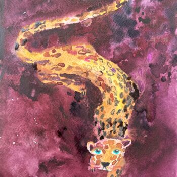Pintura intitulada "Leopard" por Valentina Pushkareva, Obras de arte originais, Aquarela