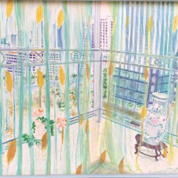 「午后的窗」というタイトルの絵画 裕平 陈によって, オリジナルのアートワーク, オイル ウッドストレッチャーフレームにマウント
