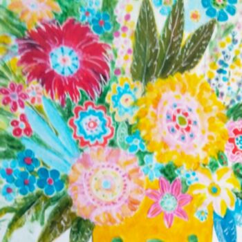 Painting titled "Jarrón con flores" by Mora Castela, Original Artwork, Acrylic