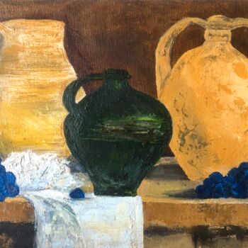 Pintura intitulada "Jugs and Grapes" por Marina Gorbachova, Obras de arte originais, Óleo