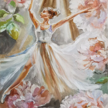 Painting titled "Le Ballet. Delicate…" by Annet Loginova, Original Artwork, Oil Mounted on Wood Stretcher frame
