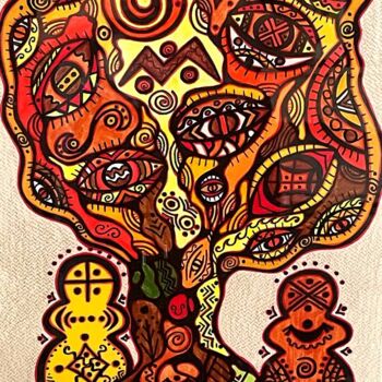 Painting titled "The tree of Love" by Olena Kovalenko, Original Artwork, Marker Mounted on Wood Stretcher frame