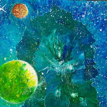 Σχέδιο με τίτλο "Nébuleuse turquoise…" από Iakim, Αυθεντικά έργα τέχνης, Ακρυλικό Τοποθετήθηκε στο Ξύλινο φορείο σκελετό