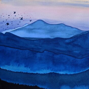 Painting titled "The cold of the eve…" by Natalia Buhaienko, Original Artwork, Watercolor