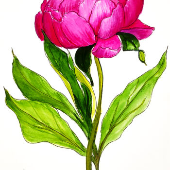 「Pink Peony in Water…」というタイトルの絵画 Maryna Pohorielkoによって, オリジナルのアートワーク, 水彩画