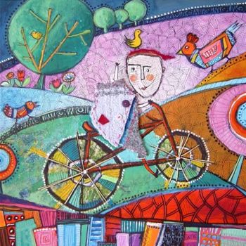 Peinture intitulée "EN VELO..." par Catherine Suchocka, Œuvre d'art originale