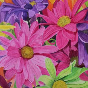 Pintura intitulada "MARGARIDAS" por Inês Dourado, Obras de arte originais, Aquarela
