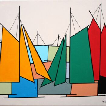 Peinture intitulée "Voiles jaune et ver…" par Nyls  Eliot, Œuvre d'art originale, Acrylique Monté sur Châssis en bois