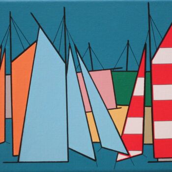 Painting titled "Voile bleue ciel su…" by Nyls  Eliot, Original Artwork, Acrylic Mounted on Wood Stretcher frame