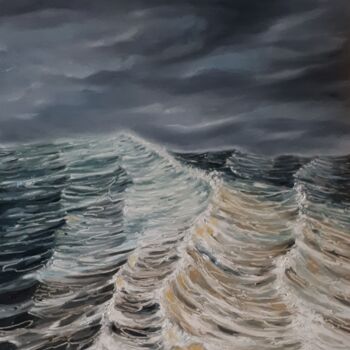 Schilderij getiteld "D'une lame au ciel…" door Frédéric Letrun, Origineel Kunstwerk, Olie Gemonteerd op Houten paneel