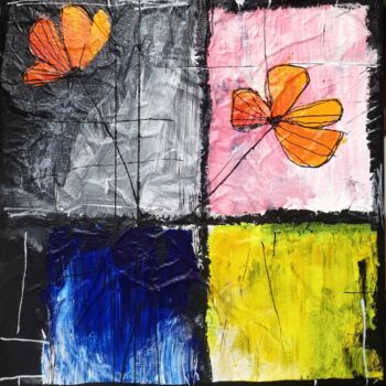 Painting titled "2 fleurs dans l'abs…" by Ivan Colas, Original Artwork, Acrylic Mounted on Wood Stretcher frame