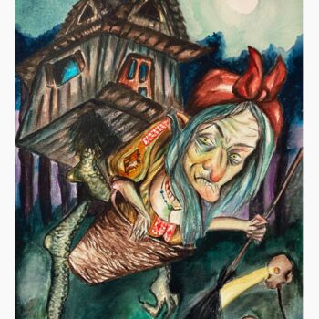 Painting titled "Baba Yaga" by Mayra Freeman, Original Artwork, Watercolor