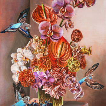 Painting titled "Large hyperrealism…" by Julia Crystal, Original Artwork, Oil Mounted on Wood Stretcher frame