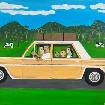 Malerei mit dem Titel "Family Holiday 1969" von Peter Kruger, Original-Kunstwerk, Acryl