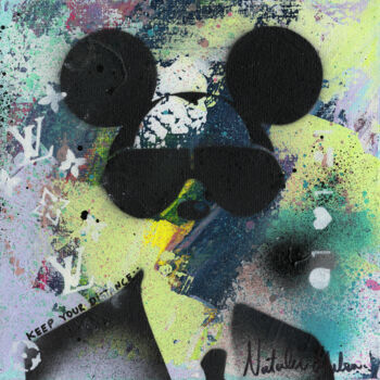 「Mickey Keep Your Di…」というタイトルの絵画 Natalie Otaloraによって, オリジナルのアートワーク, アクリル ウッドストレッチャーフレームにマウント