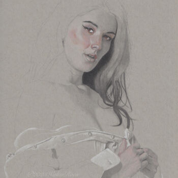 Tekening getiteld ""Das Date 23:34)"" door Walter Roos, Origineel Kunstwerk, Potlood