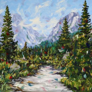 Painting titled "Trees in Bloom" by Liza Illichmann, Original Artwork, Oil Mounted on Wood Stretcher frame