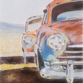 Pittura intitolato "Old rusty car" da Liubov Samoilova, Opera d'arte originale, Pastello