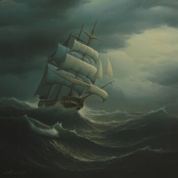 Pittura intitolato "Sailboat in the sun…" da Anatolii Kozelskii, Opera d'arte originale, Olio