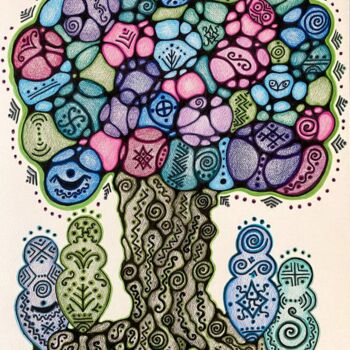 Peinture intitulée "Tree of four elemen…" par Olena Kovalenko, Œuvre d'art originale, Crayon