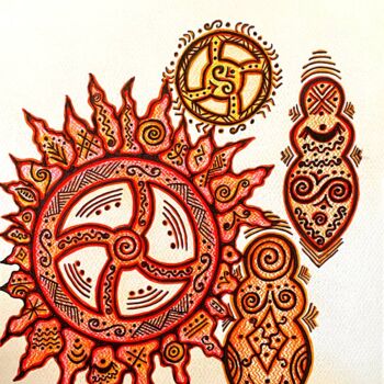 Painting titled "Goddess wheel" by Olena Kovalenko, Original Artwork, Pencil