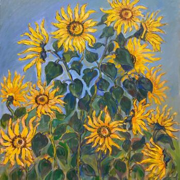 제목이 ".Sunflowers."인 미술작품 Albert Karoyan로, 원작, 기름 목재 패널에 장착됨