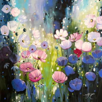 Painting titled "Poppies Land 7" by Sandra Gebhardt-Hoepfner, Original Artwork, Acrylic Mounted on Wood Stretcher frame
