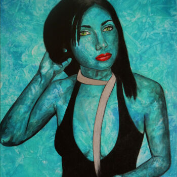 Malerei mit dem Titel "Black & Blue" von Anja Semling, Original-Kunstwerk, Acryl Auf Keilrahmen aus Holz montiert