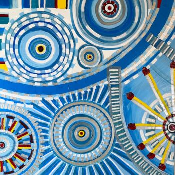 Painting titled "les bulles bleues" by Philippe Combis (PhilIppe CBS), Original Artwork, Acrylic