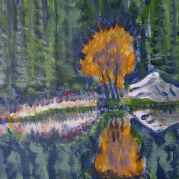 Painting titled "Matin au lac du Pou…" by Nicolas Cavuoto, Original Artwork, Oil