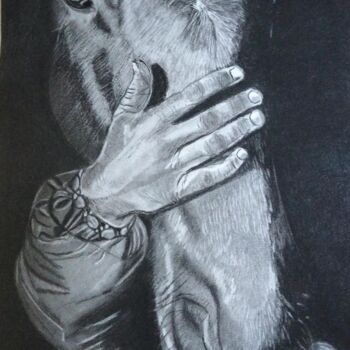 Drawing titled "La main de l'homme" by Anne Degremont, Original Artwork, Charcoal