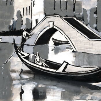Dessin intitulée "Monochrome Venice" par Evgen Semenyuk, Œuvre d'art originale, Acrylique