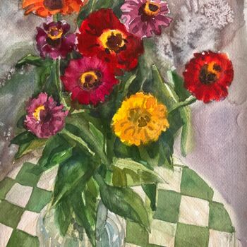 Pittura intitolato "Still-life with flo…" da Valentina Pushkareva, Opera d'arte originale, Acquarello