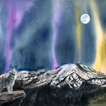 「Wolf in Northern Li…」というタイトルの絵画 Alexandr Karpovによって, オリジナルのアートワーク, 水彩画