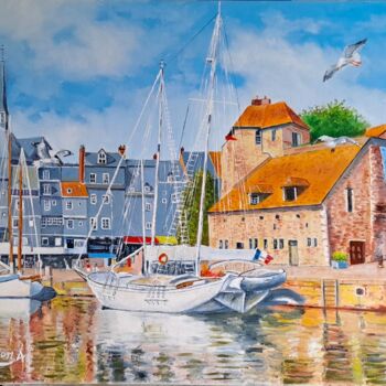 Schilderij getiteld "HONFLEUR le vieux b…" door Alain Dervillez, Origineel Kunstwerk, Olie