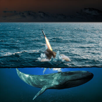 Collages titled "BallisticWhale" by Eyeroll, Original Artwork, Collages Mounted on Wood Panel