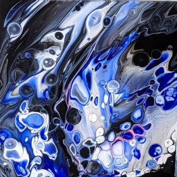 Painting titled "Magma bleu" by Françoise Petitjean, Original Artwork, Acrylic Mounted on Wood Stretcher frame