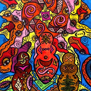 Schilderij getiteld "Solar Goddesses" door Olena Kovalenko, Origineel Kunstwerk, Marker