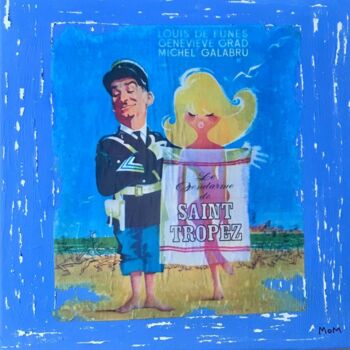 Collages intitulée "Le gendarme de Sain…" par Antoine Maume, Œuvre d'art originale, Collages Monté sur Châssis en bois