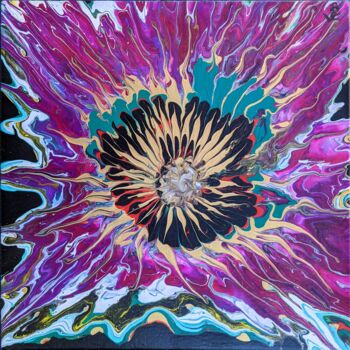 Peinture intitulée "Eclosion d'or" par Françoise Petitjean, Œuvre d'art originale, Acrylique Monté sur Châssis en bois